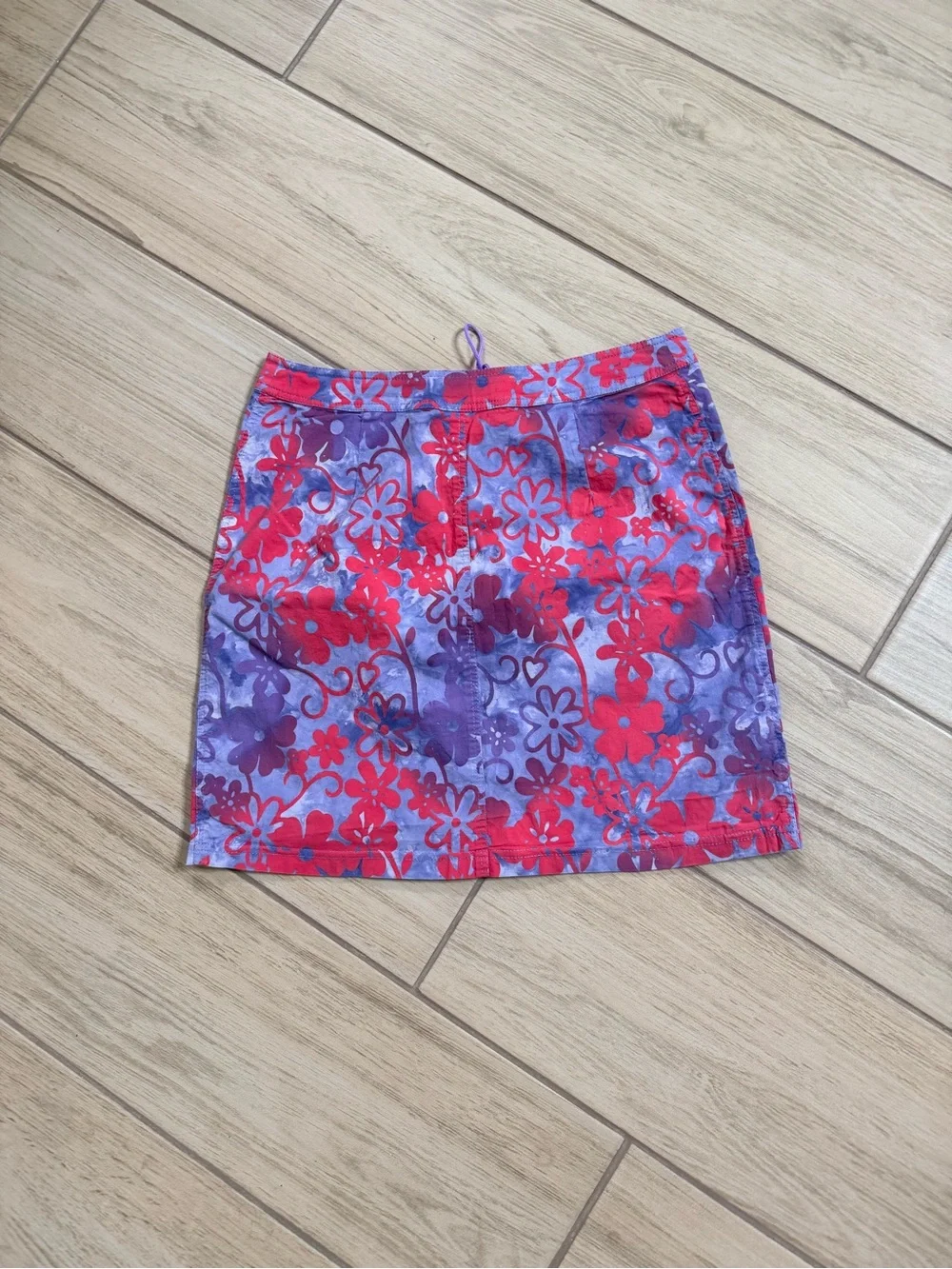 Vintage Y2K Ojai Hibiscus Floral Mini Skirt Women’s Size 8 Tropical Lace Up 90s